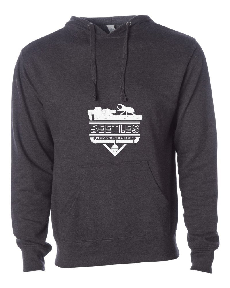 Beetle's Plumbing Independent Trading Hoodie in Charcoal Heather (sample mockup)