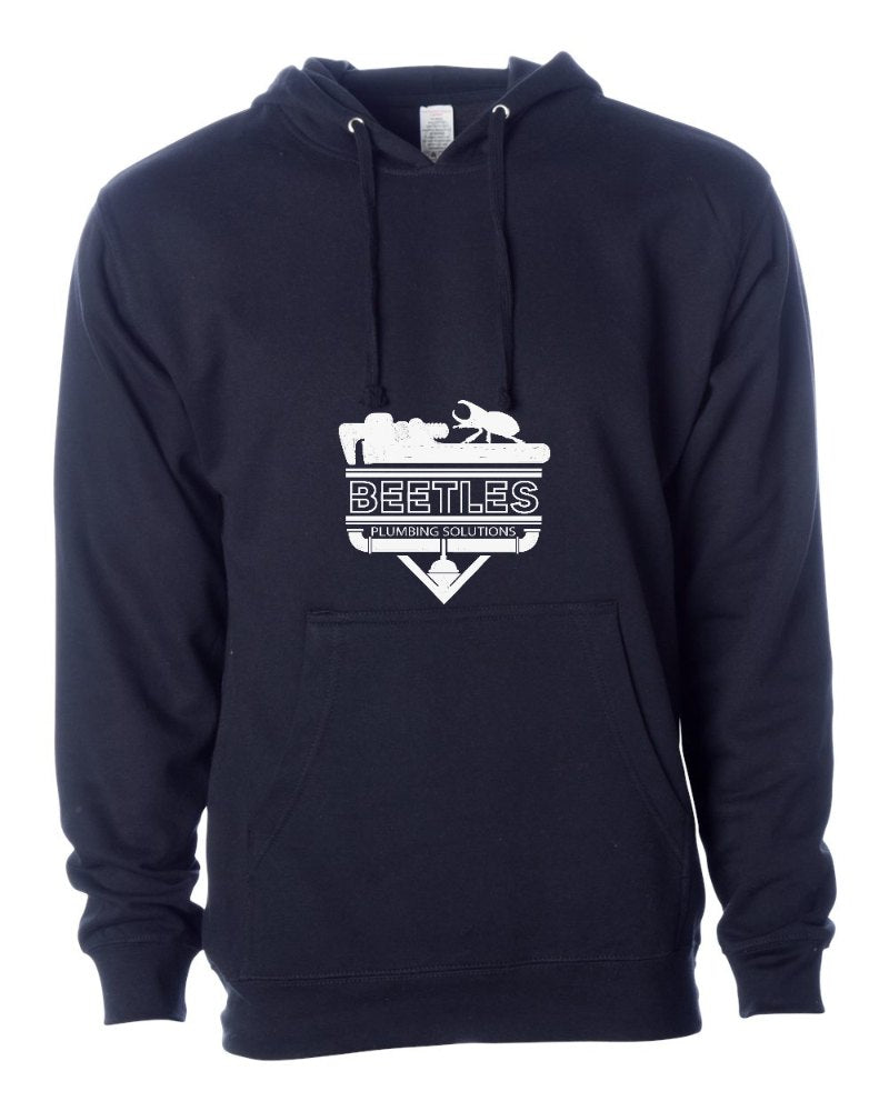 Beetle's Plumbing Independent Trading Hoodie in Classic Navy (sample mockup)