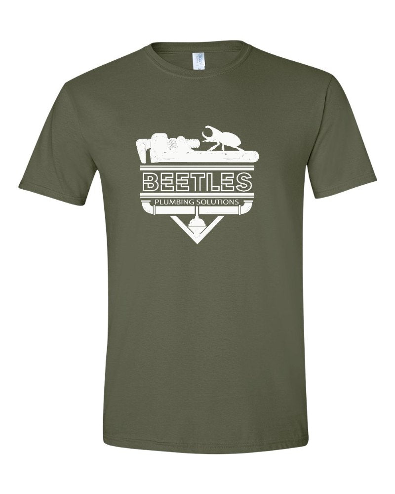 Beetle's Plumbing Softstyle Tee in Military Green (sample mockup)