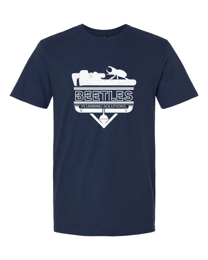 Beetle's Plumbing Softstyle Tee in Navy (sample mockup)