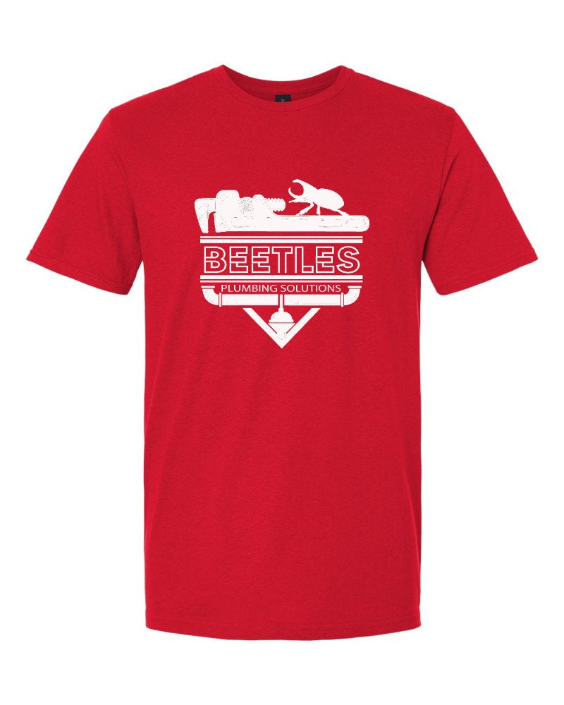 Beetle's Plumbing Softstyle Tee in Red (sample mockup)