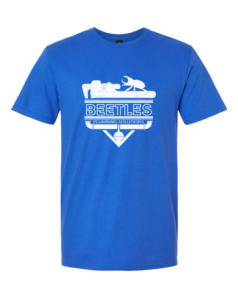 Beetle's Plumbing Softstyle Tee in Royal (sample mockup)