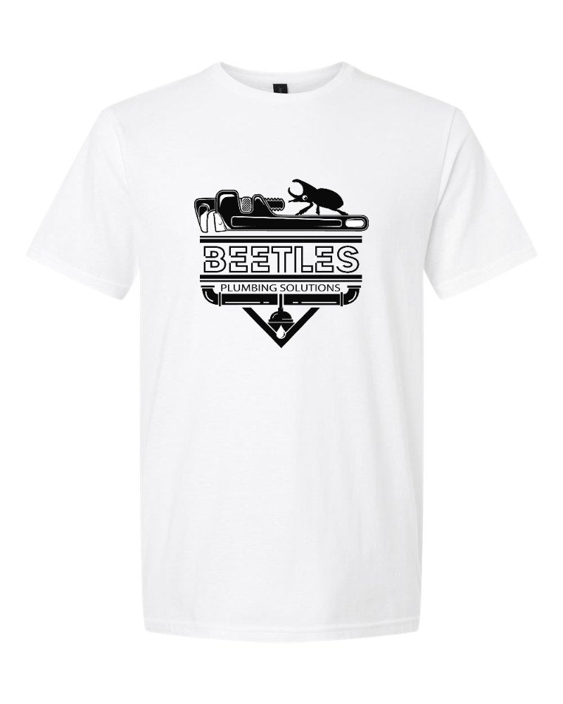 Beetle's Plumbing Softstyle Tee in White (sample mockup)
