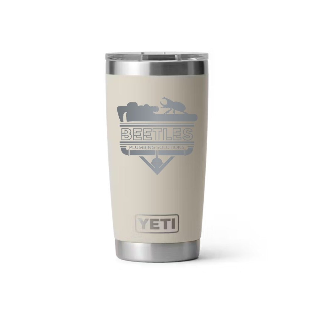 Beetle's Plumbing YETI 20 oz Rambler in Cape Taupe (sample mockup)