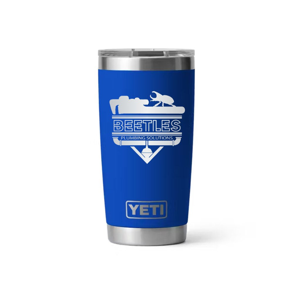 Beetle's Plumbing YETI 20 oz Rambler in Royal Blue (sample mockup)