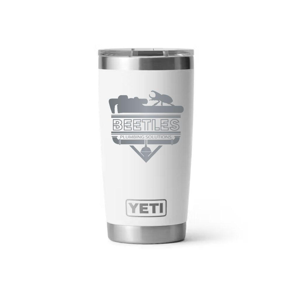 Beetle's Plumbing YETI 20 oz Rambler in White (sample mockup)