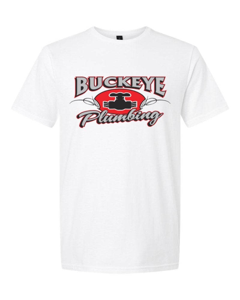 Buckeye Plumbing Softstyle Tee in White (sample mockup)