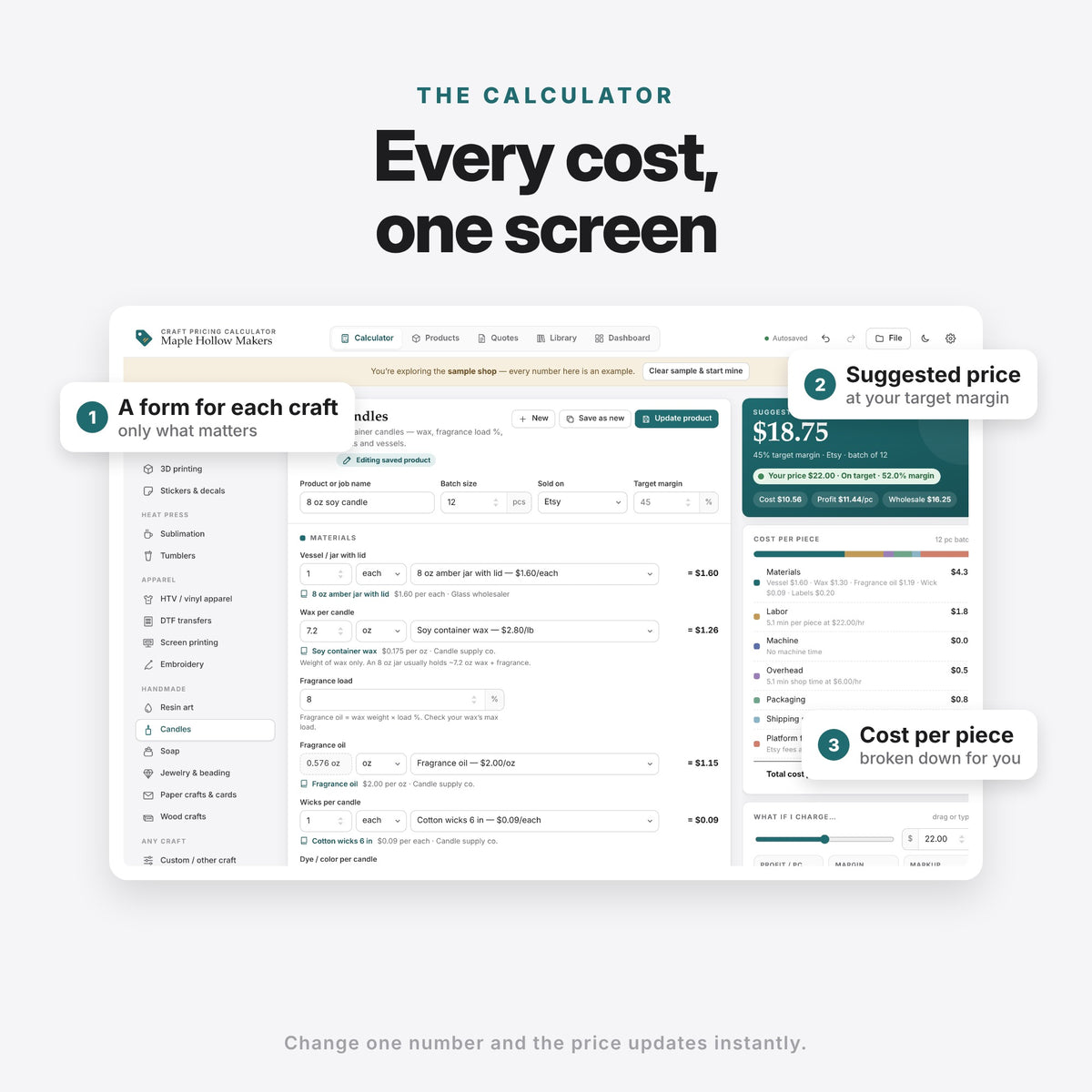Craft Pricing Calculator App (Digital Download) — photo 3