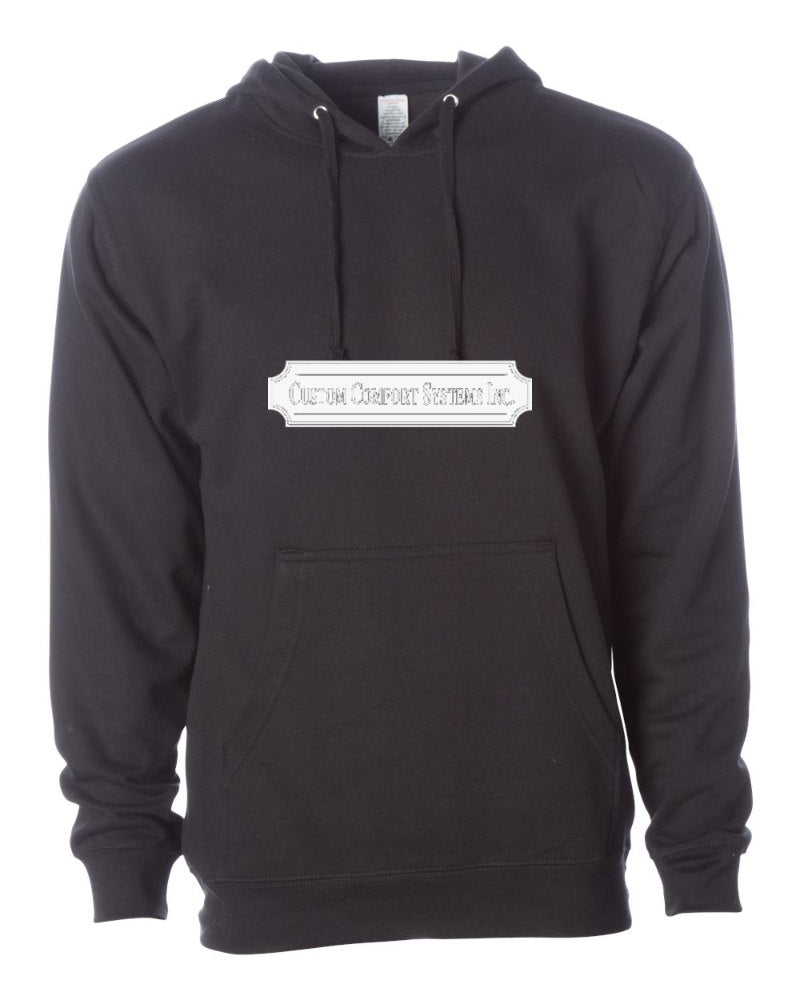 Custom Comfort Systems Independent Trading Hoodie in Black (sample mockup)