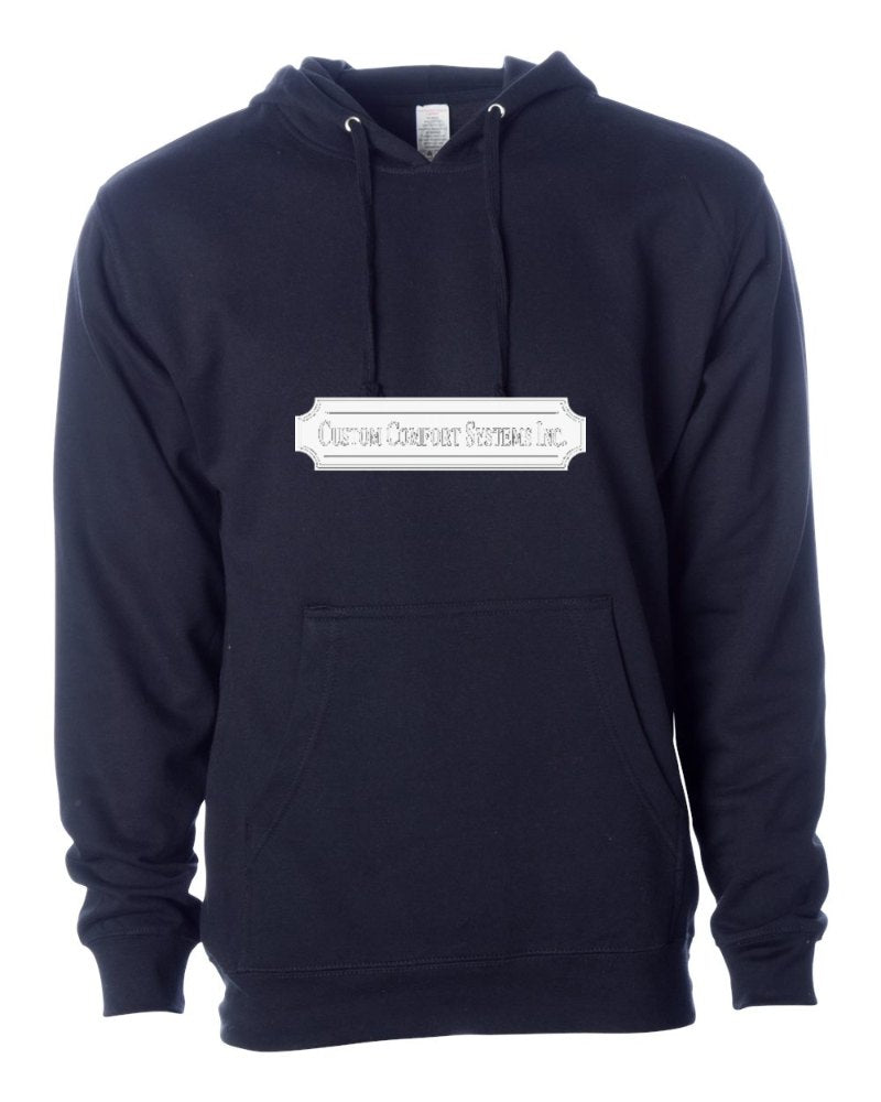 Custom Comfort Systems Independent Trading Hoodie in Classic Navy (sample mockup)