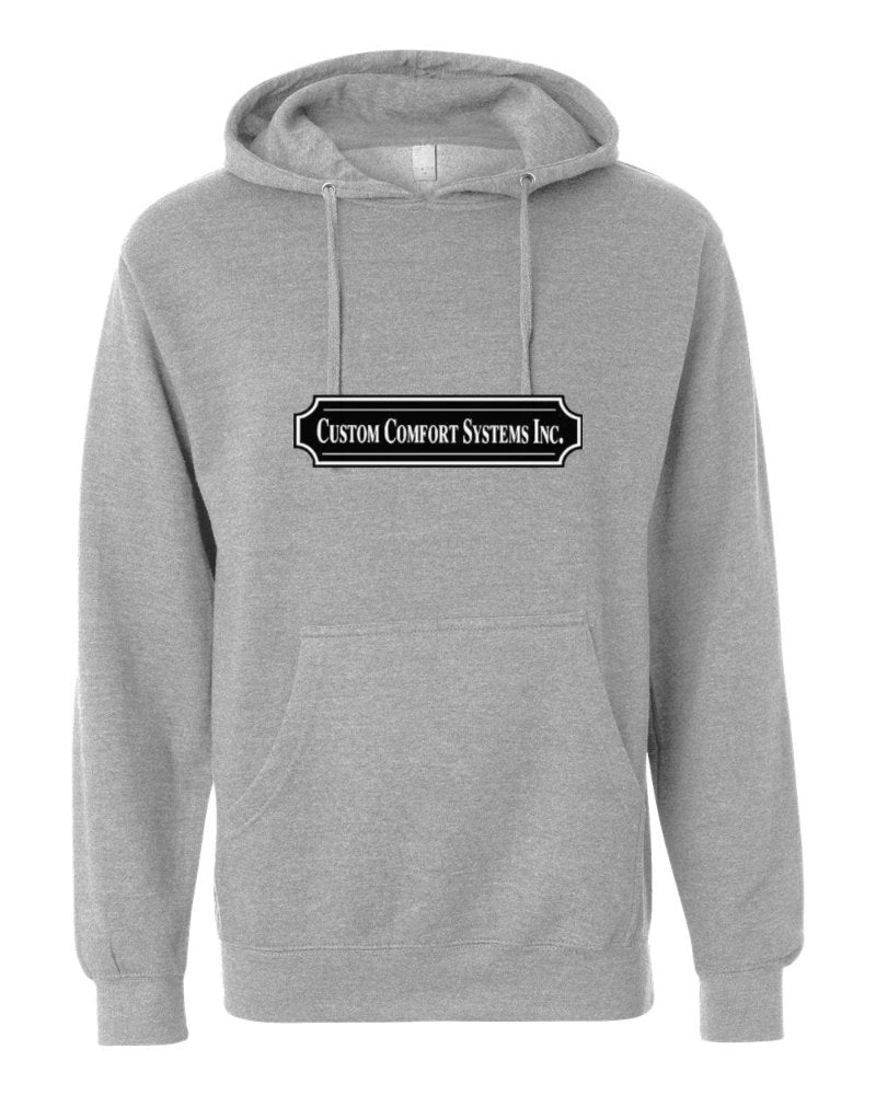 Custom Comfort Systems Independent Trading Hoodie in Grey Heather (sample mockup)