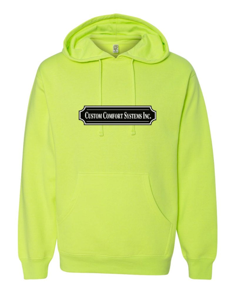Custom Comfort Systems Independent Trading Hoodie in Safety Yellow (sample mockup)