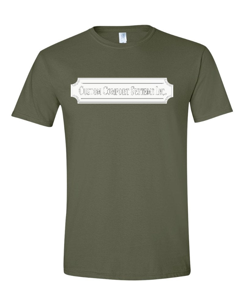 Custom Comfort Systems Softstyle Tee in Military Green (sample mockup)