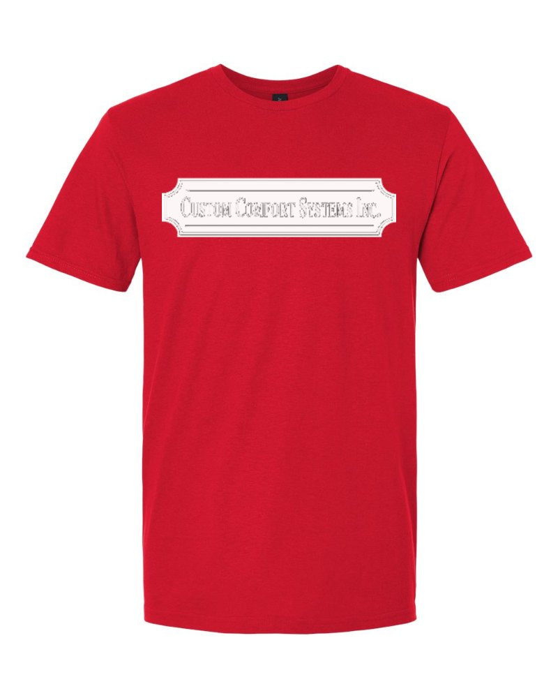 Custom Comfort Systems Softstyle Tee in Red (sample mockup)