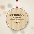 DiFranco Plumbing Logo Christmas Ornament in natural basswood (sample mockup)