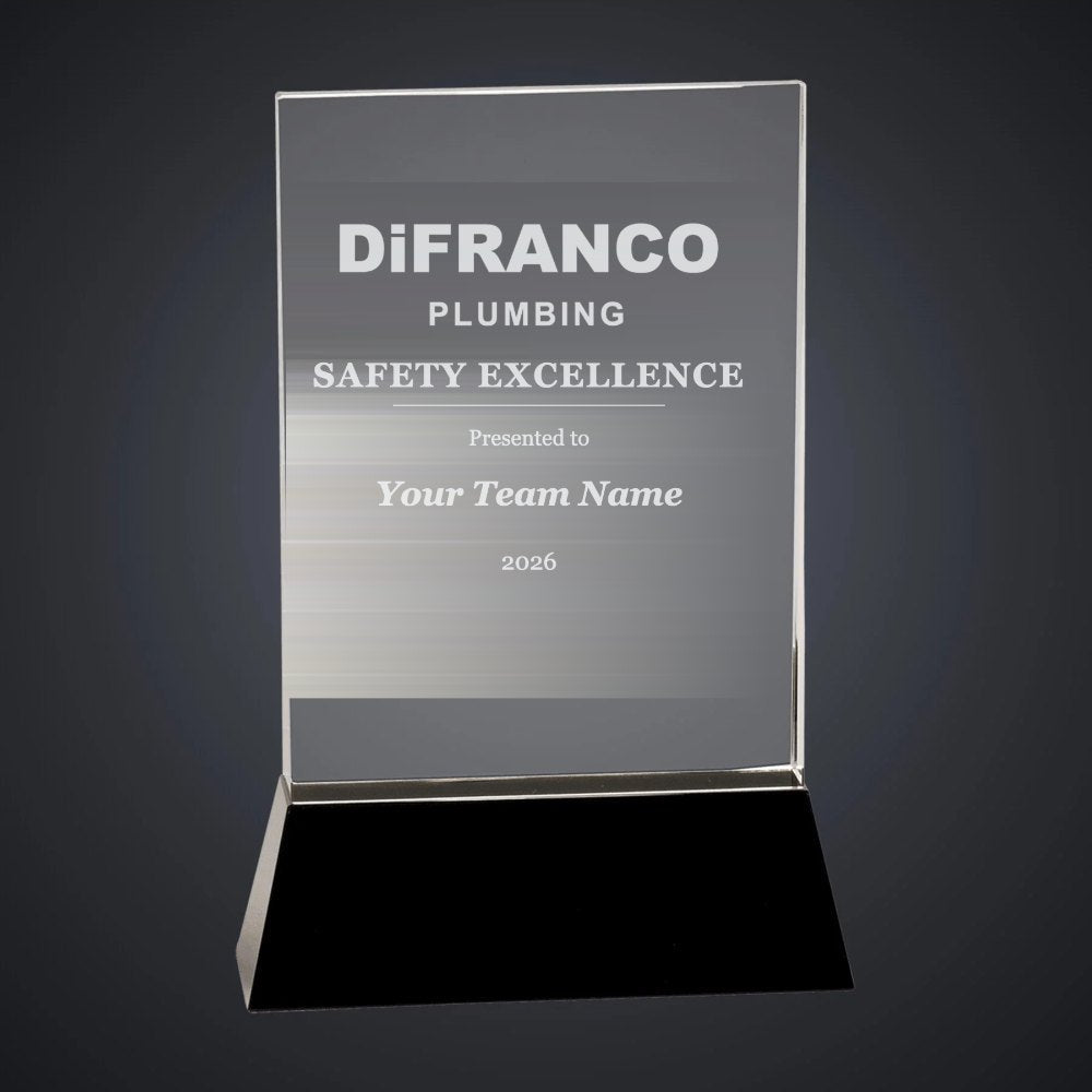 DiFranco Plumbing Safety Excellence Crystal Award (sample mockup)