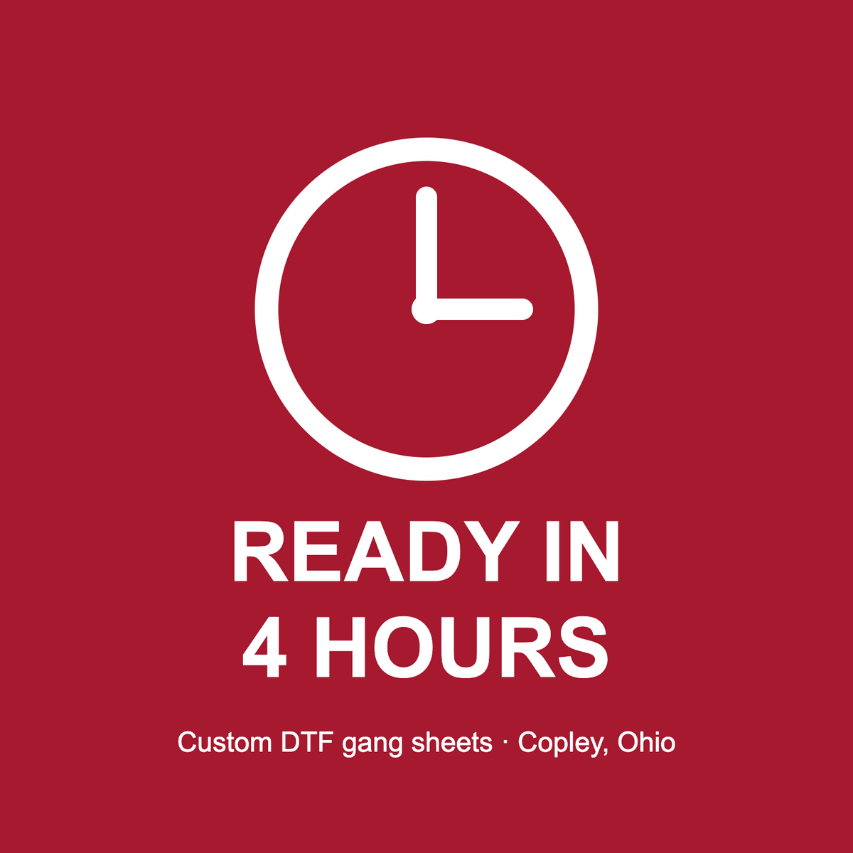 DTF transfers ready in 4 hours, Copley, Ohio