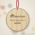 Dynamerican Logo Christmas Ornament in natural basswood (sample mockup)