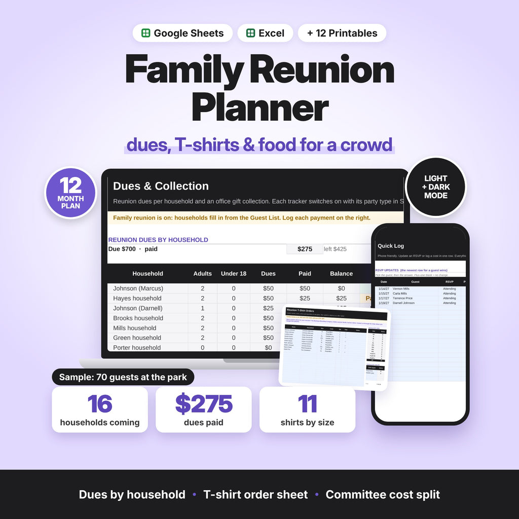 Family Reunion Planner Spreadsheet (Digital Download) — photo 1