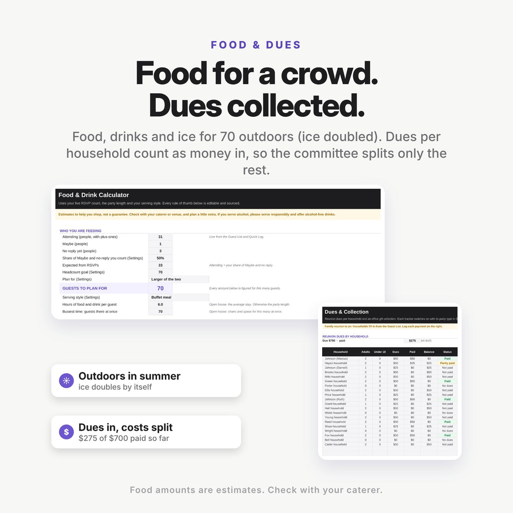 Family Reunion Planner Spreadsheet (Digital Download) — photo 5