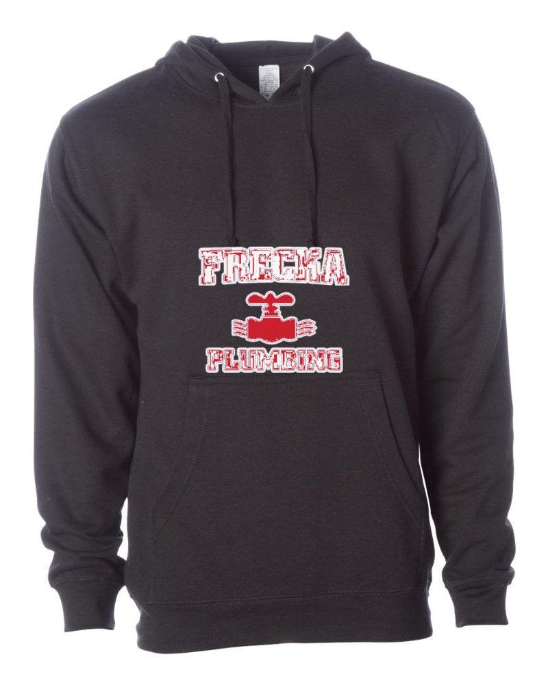 Frecka Plumbing Independent Trading Hoodie in Black (sample mockup)