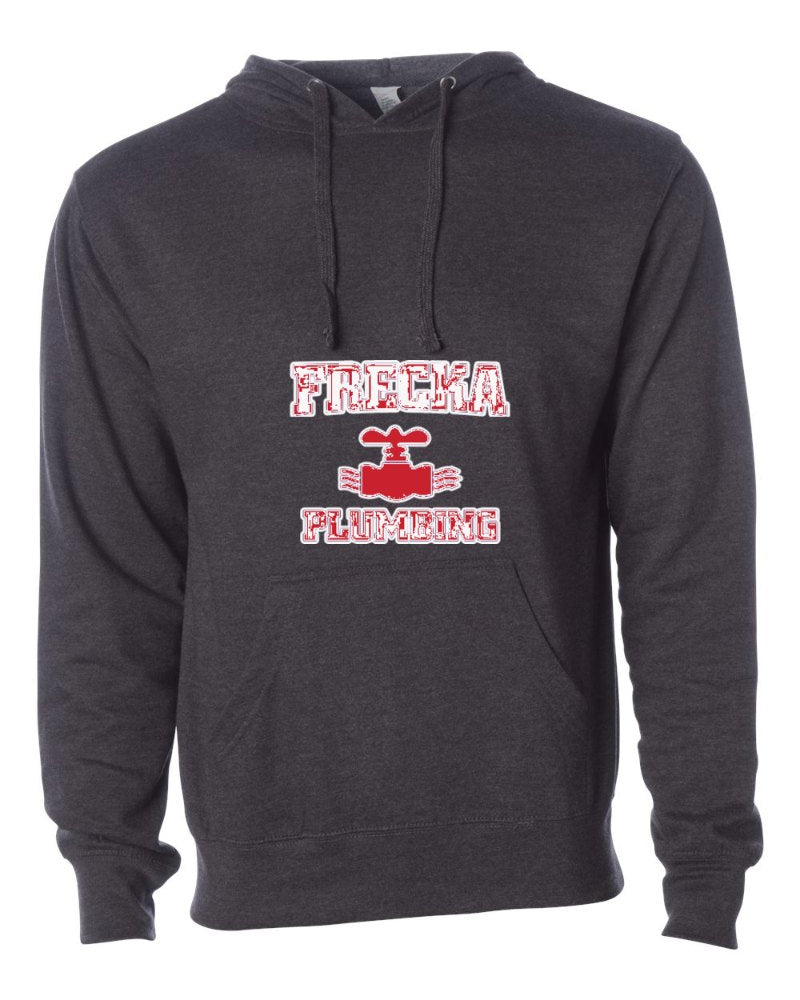 Frecka Plumbing Independent Trading Hoodie in Charcoal Heather (sample mockup)