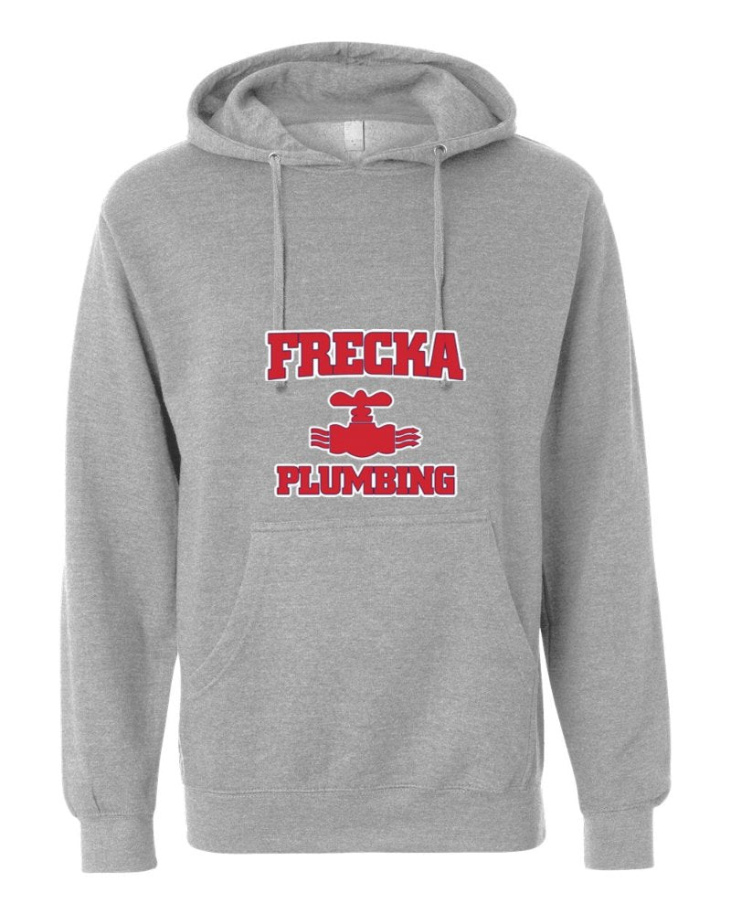 Frecka Plumbing Independent Trading Hoodie in Grey Heather (sample mockup)