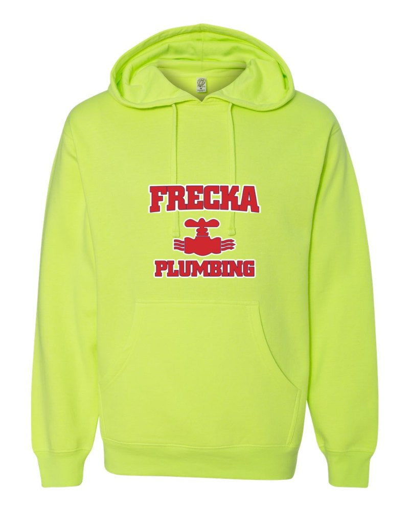 Frecka Plumbing Independent Trading Hoodie in Safety Yellow (sample mockup)