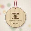 Frecka Plumbing Logo Christmas Ornament in natural basswood (sample mockup)