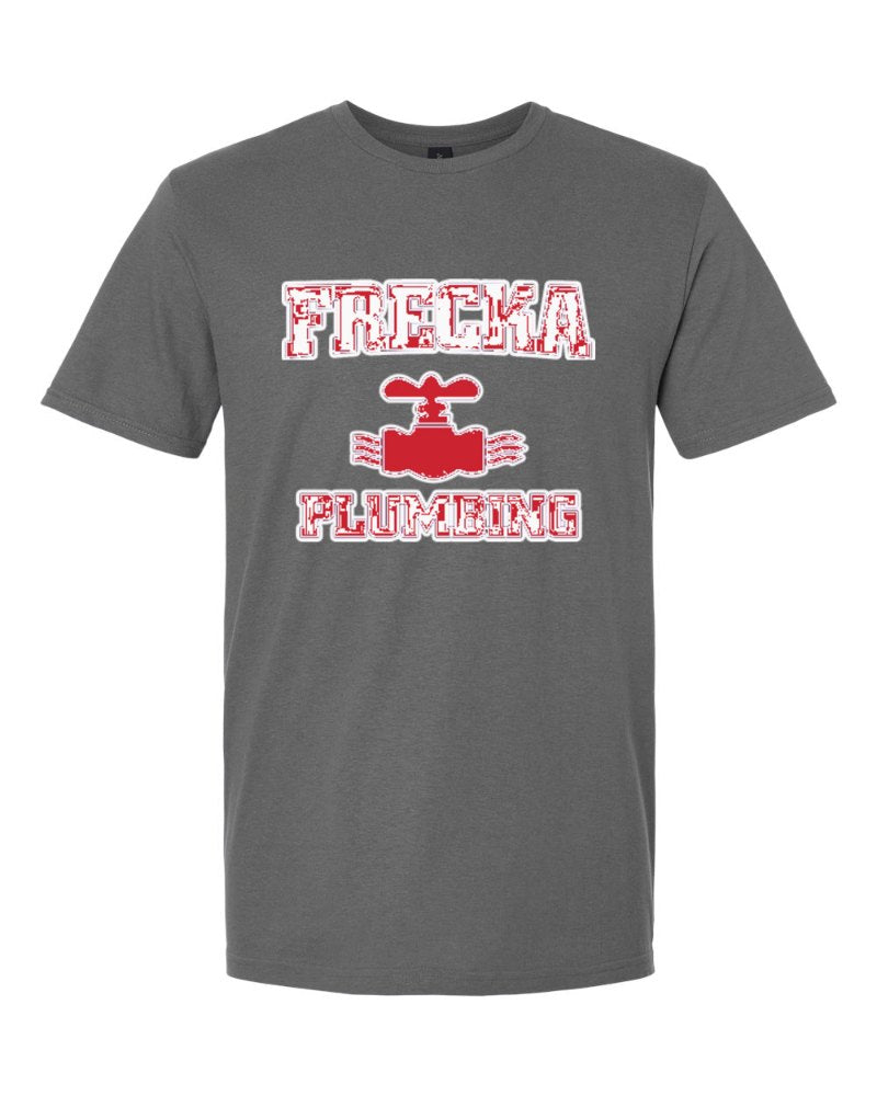 Frecka Plumbing Softstyle Tee in Charcoal (sample mockup)