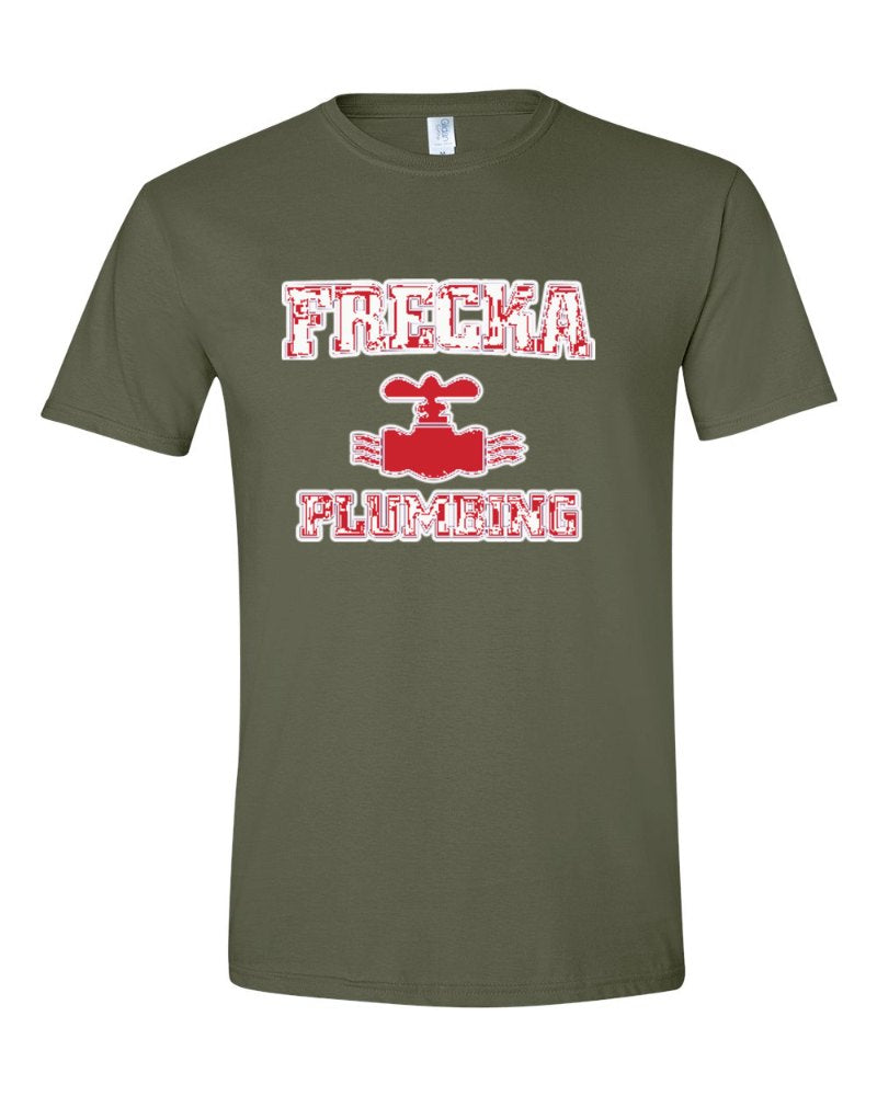 Frecka Plumbing Softstyle Tee in Military Green (sample mockup)