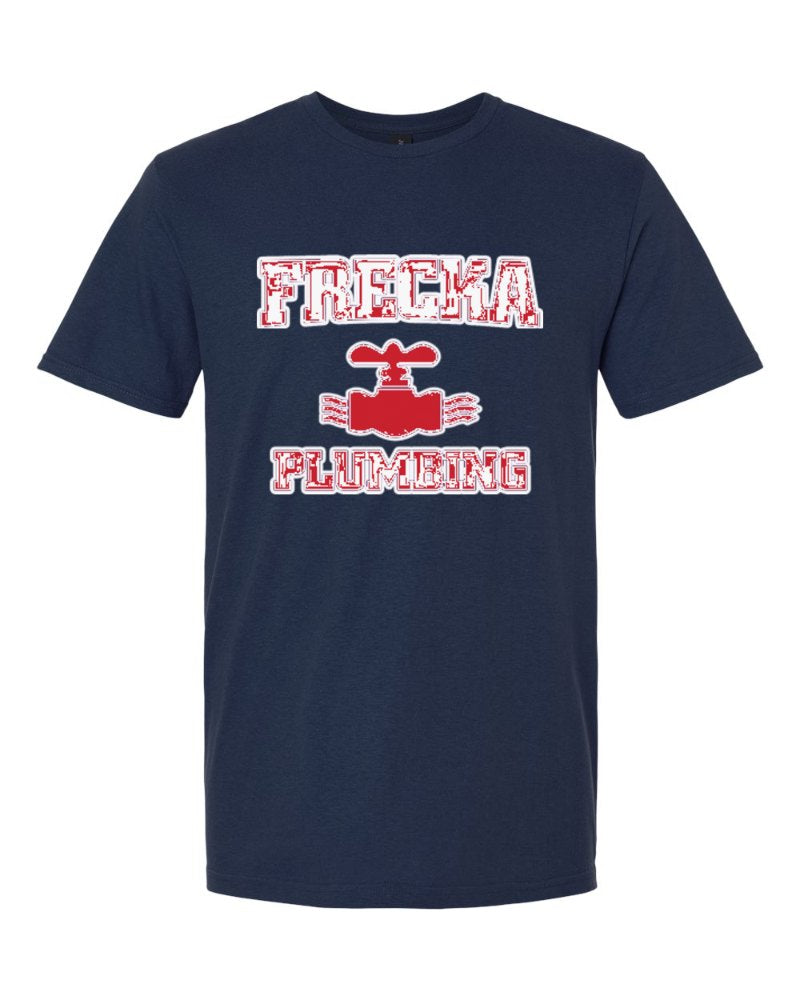 Frecka Plumbing Softstyle Tee in Navy (sample mockup)