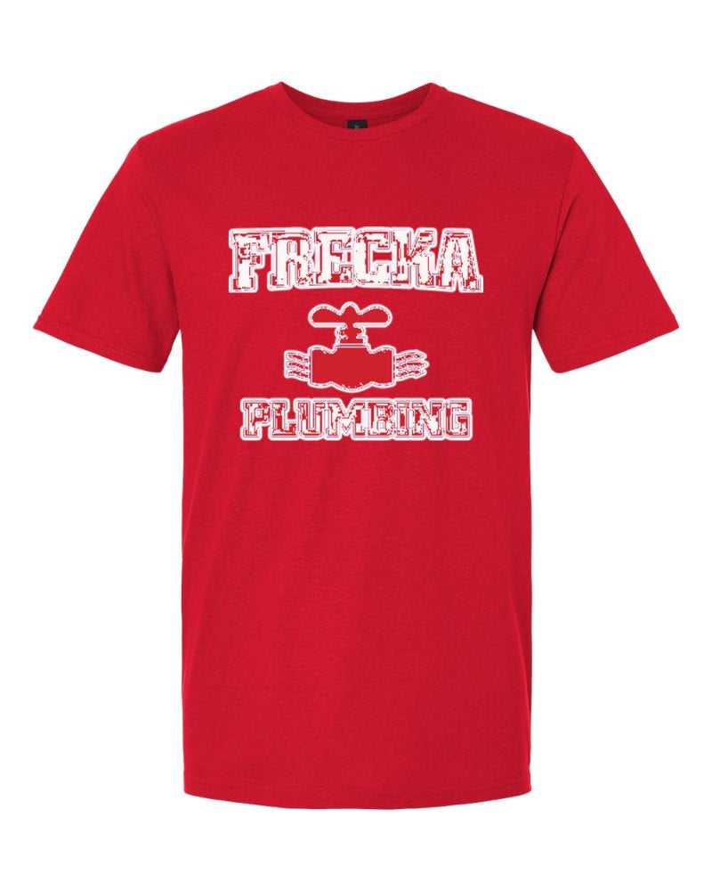 Frecka Plumbing Softstyle Tee in Red (sample mockup)