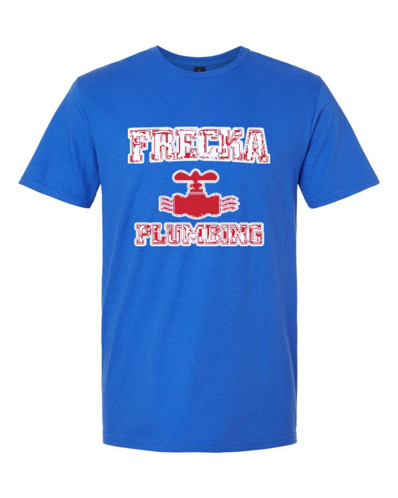 Frecka Plumbing Softstyle Tee in Royal (sample mockup)