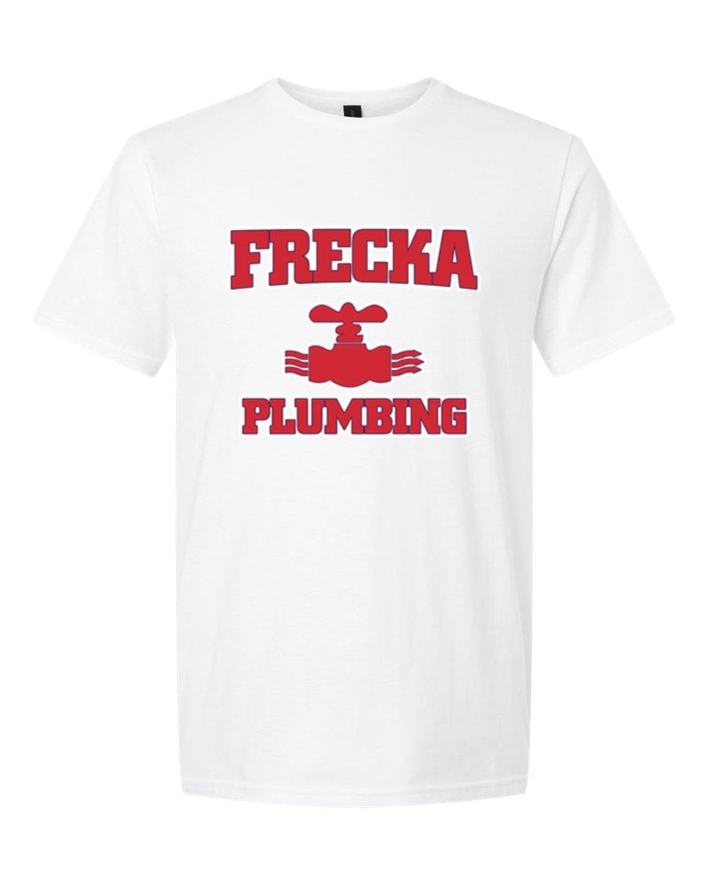 Frecka Plumbing Softstyle Tee in White (sample mockup)