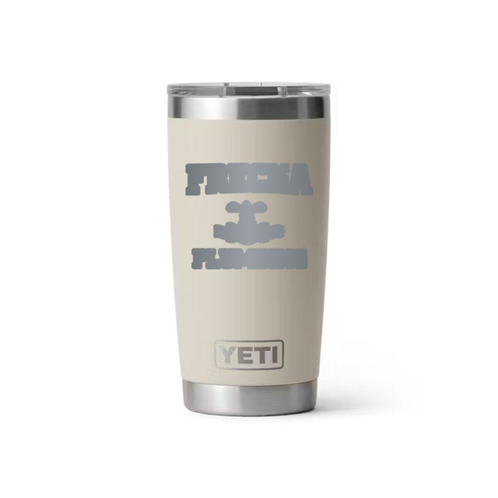 Frecka Plumbing YETI 20 oz Rambler in Cape Taupe (sample mockup)