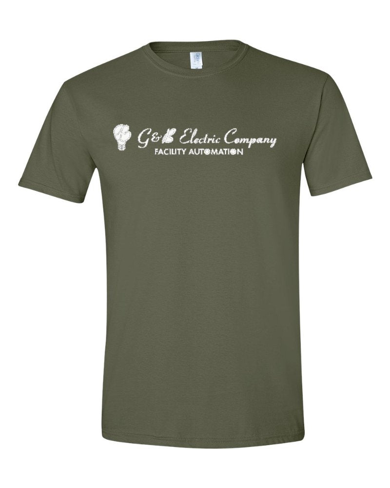G & B Electric Softstyle Tee in Military Green (sample mockup)