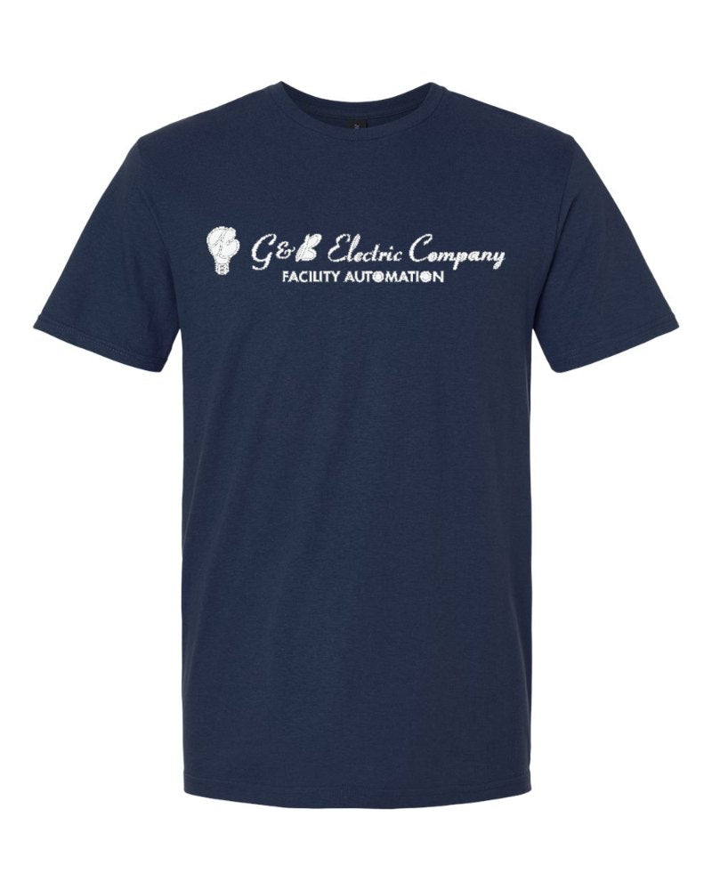 G & B Electric Softstyle Tee in Navy (sample mockup)