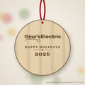 Gino's Electric Logo Christmas Ornament in natural basswood (sample mockup)