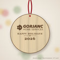 Gorjanc Logo Christmas Ornament in natural basswood (sample mockup)