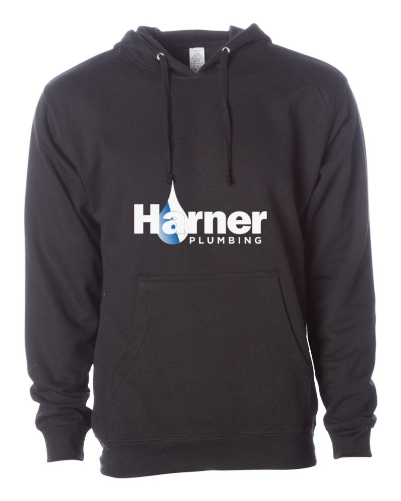 Harner Plumbing Independent Trading Hoodie in Black (sample mockup)