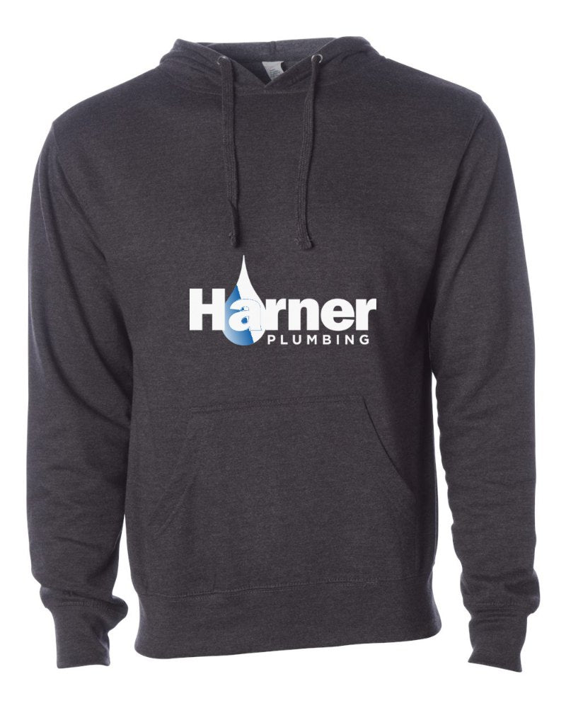Harner Plumbing Independent Trading Hoodie in Charcoal Heather (sample mockup)