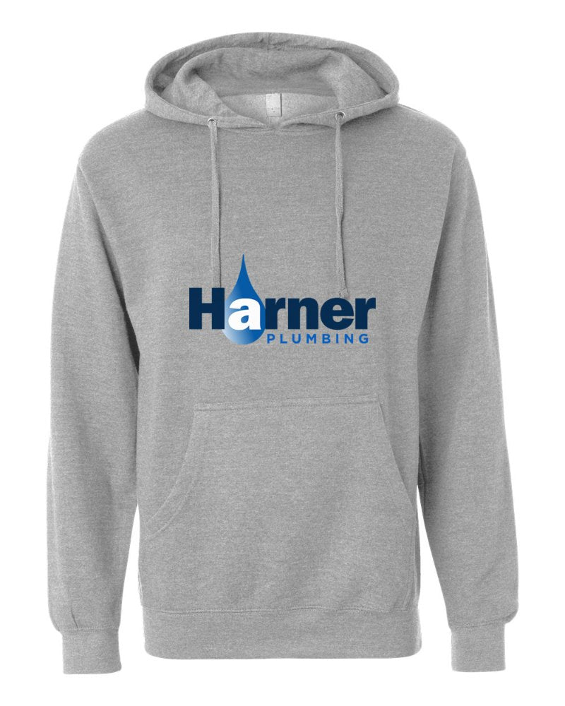 Harner Plumbing Independent Trading Hoodie in Grey Heather (sample mockup)
