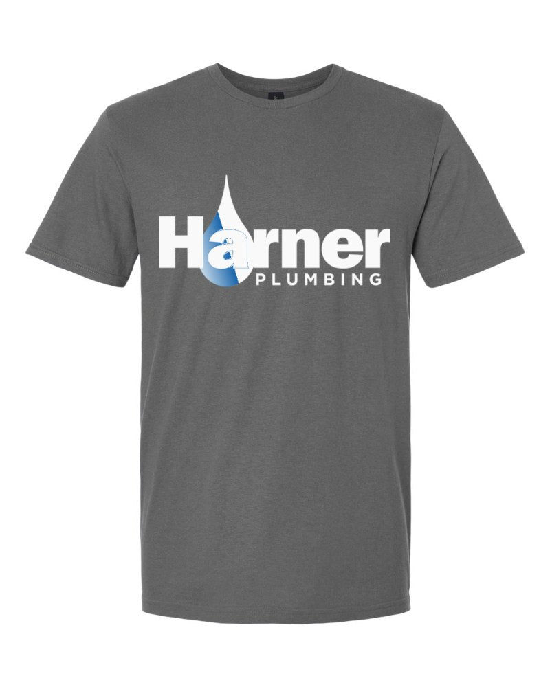 Harner Plumbing Softstyle Tee in Charcoal (sample mockup)