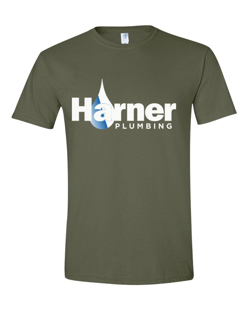 Harner Plumbing Softstyle Tee in Military Green (sample mockup)