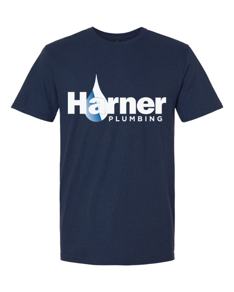 Harner Plumbing Softstyle Tee in Navy (sample mockup)
