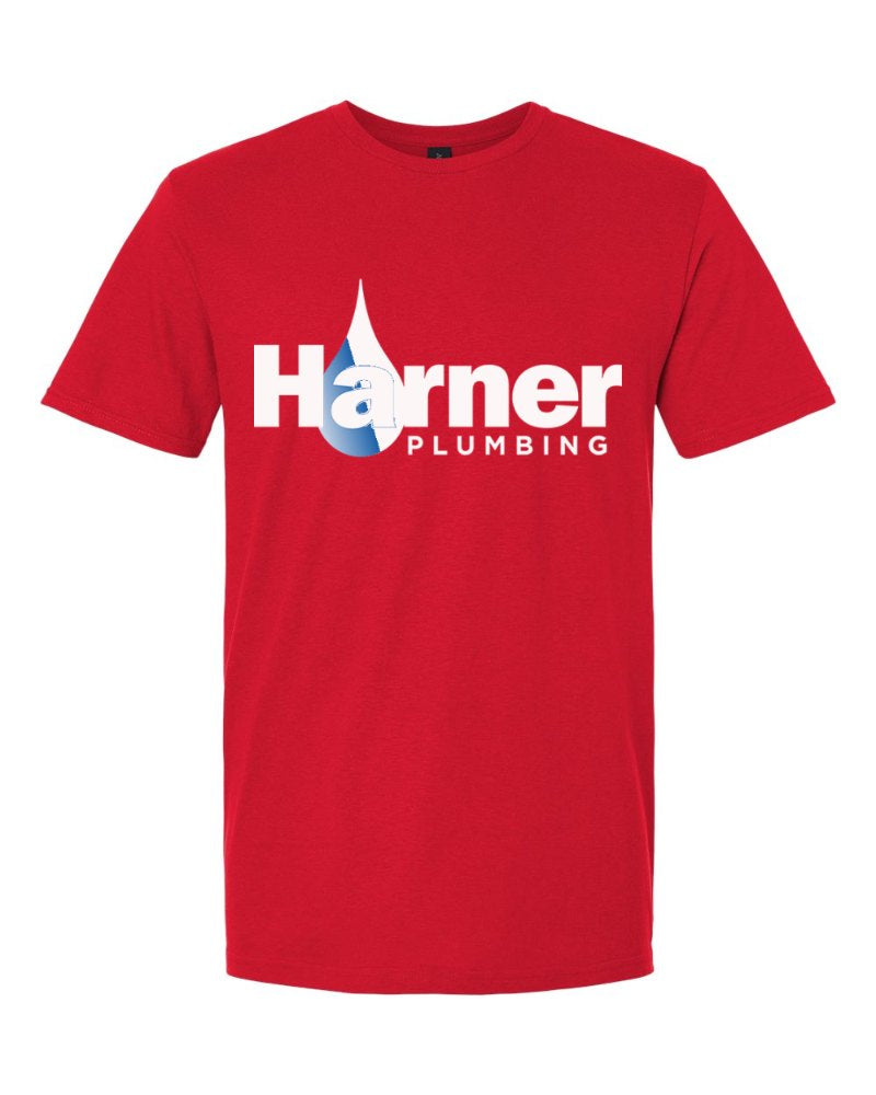 Harner Plumbing Softstyle Tee in Red (sample mockup)