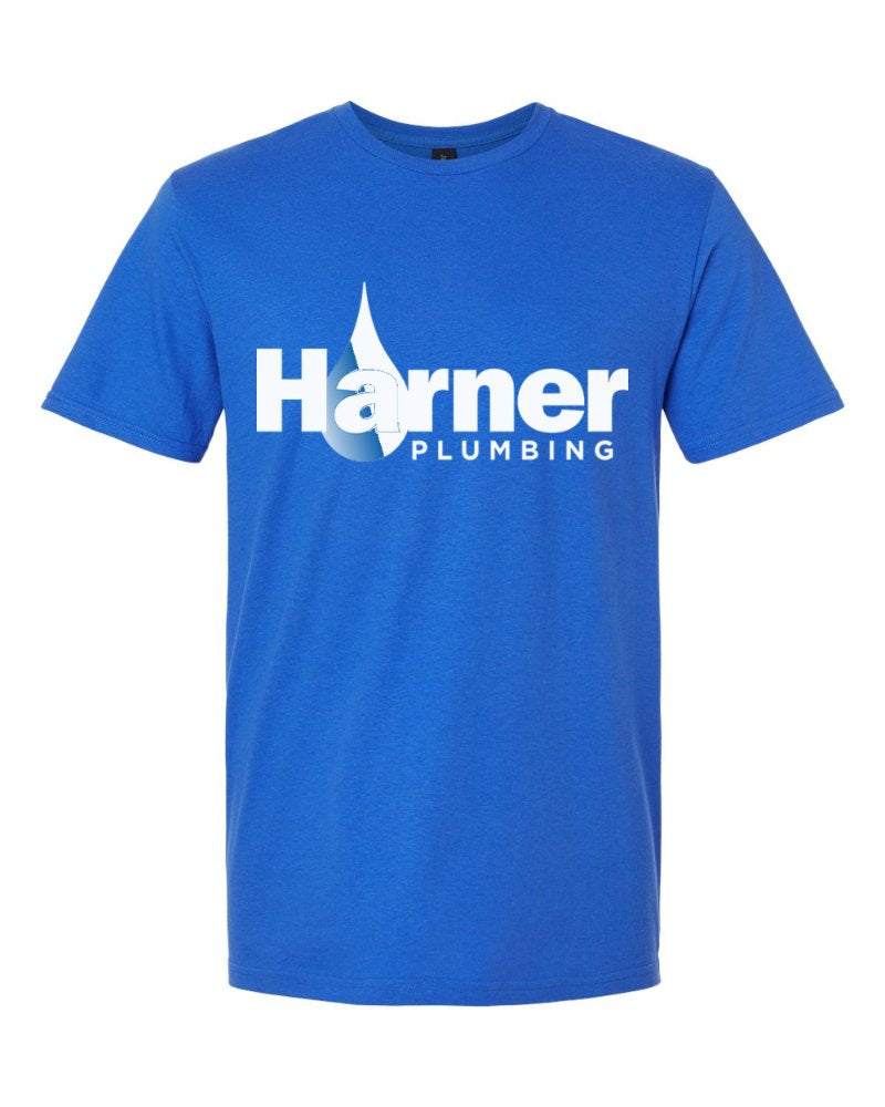 Harner Plumbing Softstyle Tee in Royal (sample mockup)