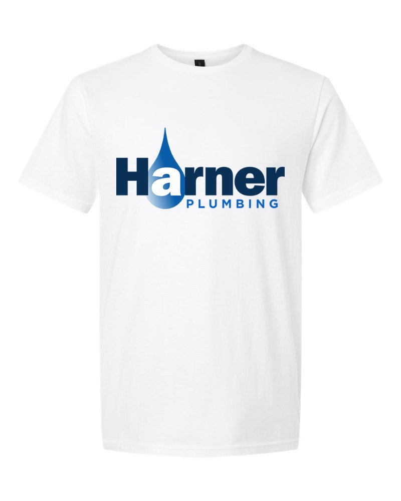 Harner Plumbing Softstyle Tee in White (sample mockup)