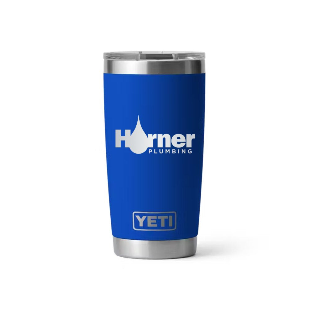 Harner Plumbing YETI 20 oz Rambler in Royal Blue (sample mockup)